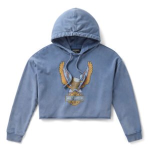 Women's Neon Eagle Cropped Pullover Hoodie - Ensign Blue